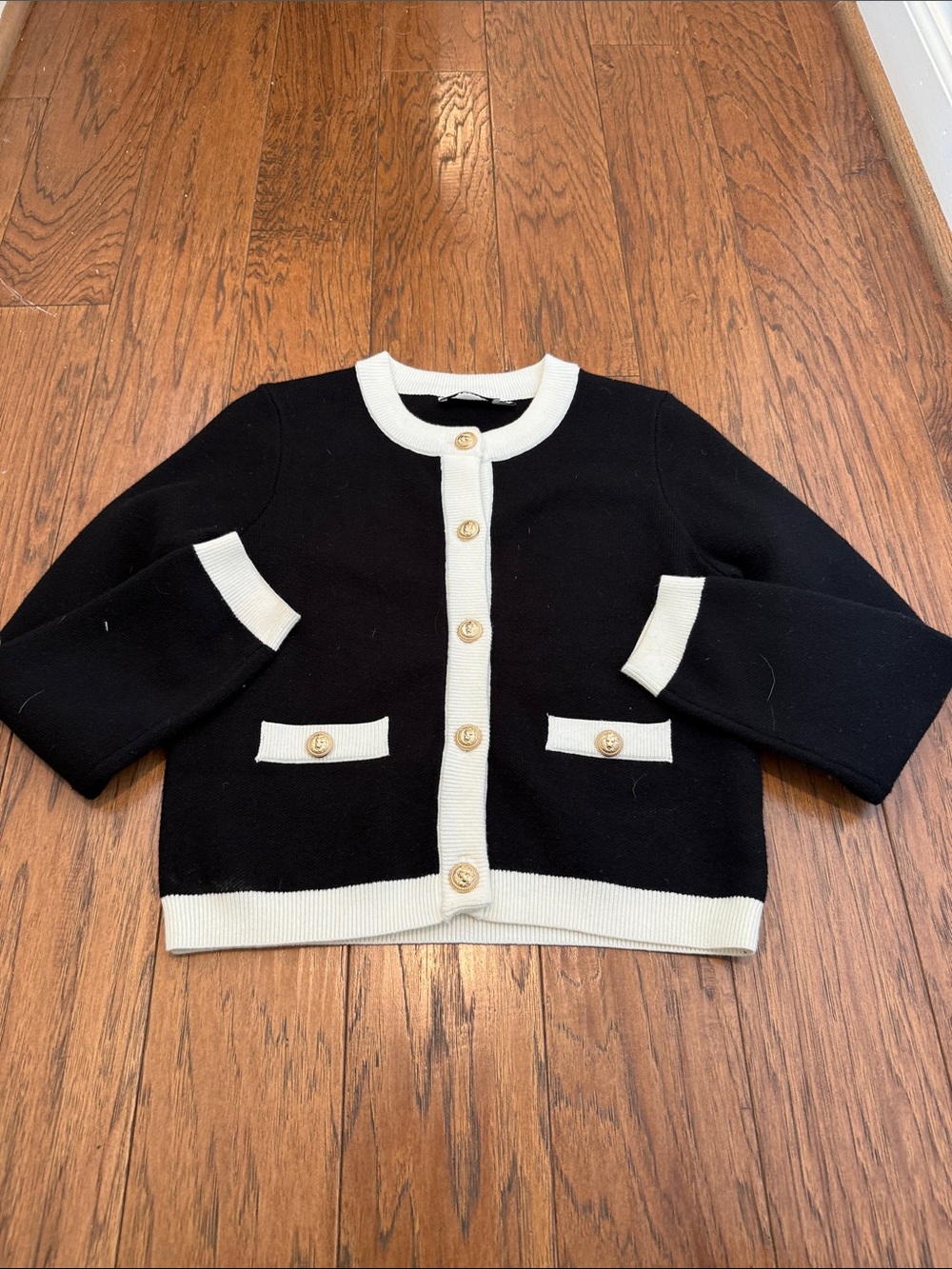 Greylin Black & White Knit Cardigan with Gold Buttons, Medium